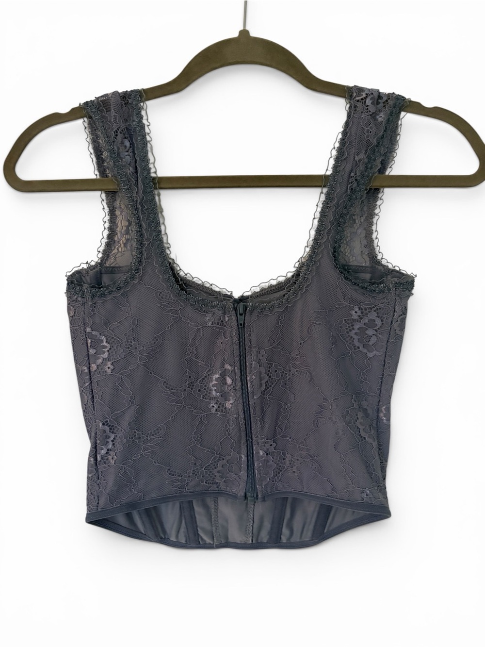 Periwinkle/Gray Lace Zipper Back Corset Bustier Top - Picture 4 of 4